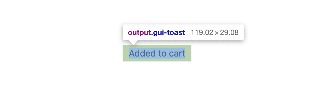 צילום מסך של רכיב gui-toast יחיד, עם הריווח הפנימי ורדיוס הגבול שמוצגים.