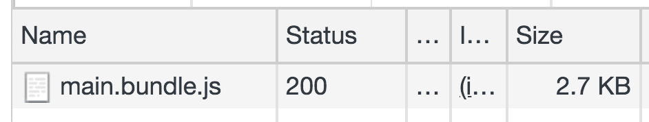 Painel de rede mostrando um pacote JavaScript de 2,7 KB.