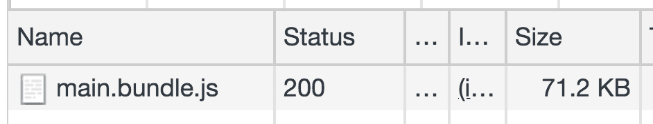 Panel Sieć pokazujący pakiet JavaScript o rozmiarze 71,2 KB.