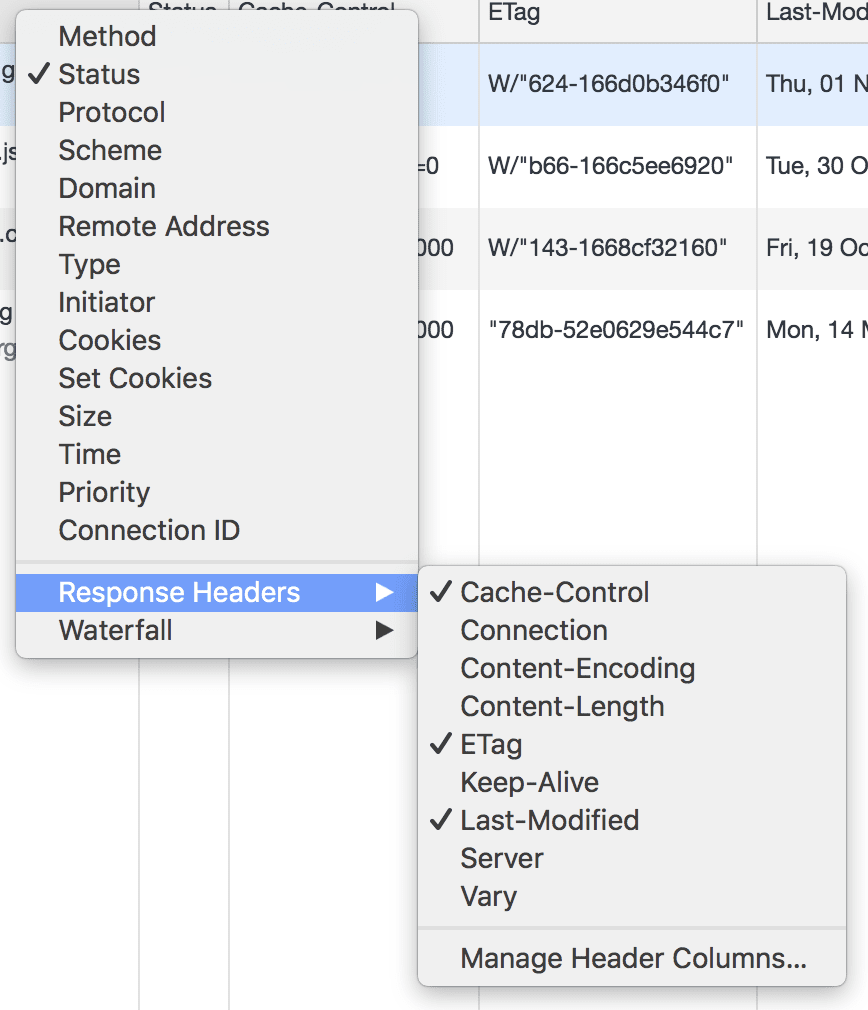 Configurer le panneau "Réseau" des outils de développement.