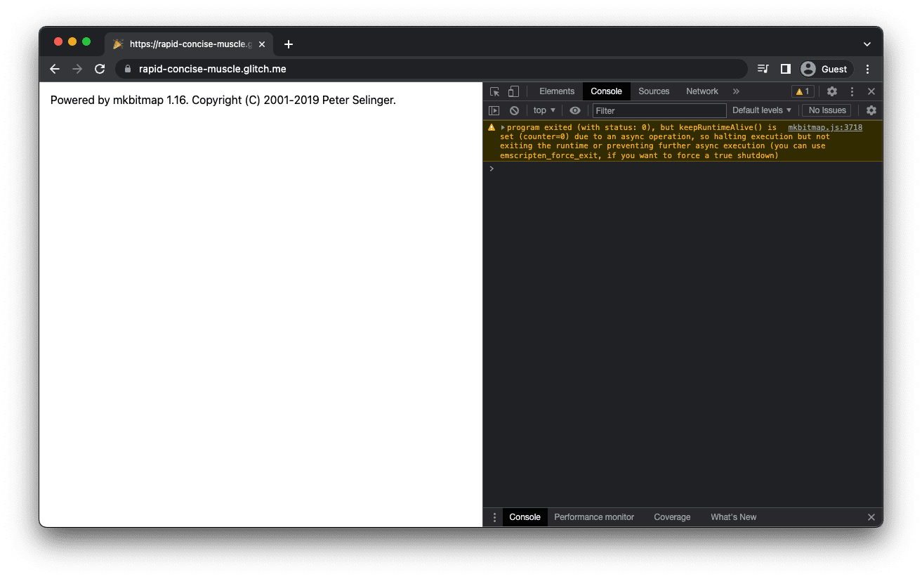 L'app mkbitmap che mostra il numero di versione di mkbitmap.