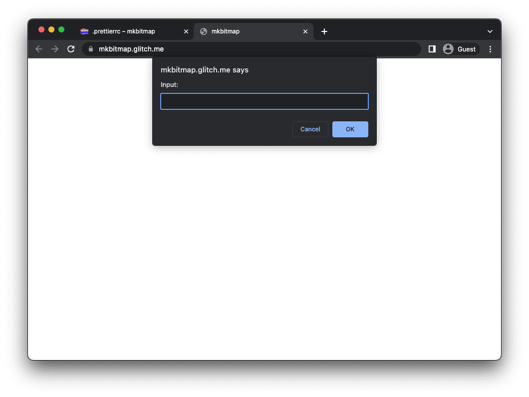 L'app mkbitmap che mostra una richiesta di input.
