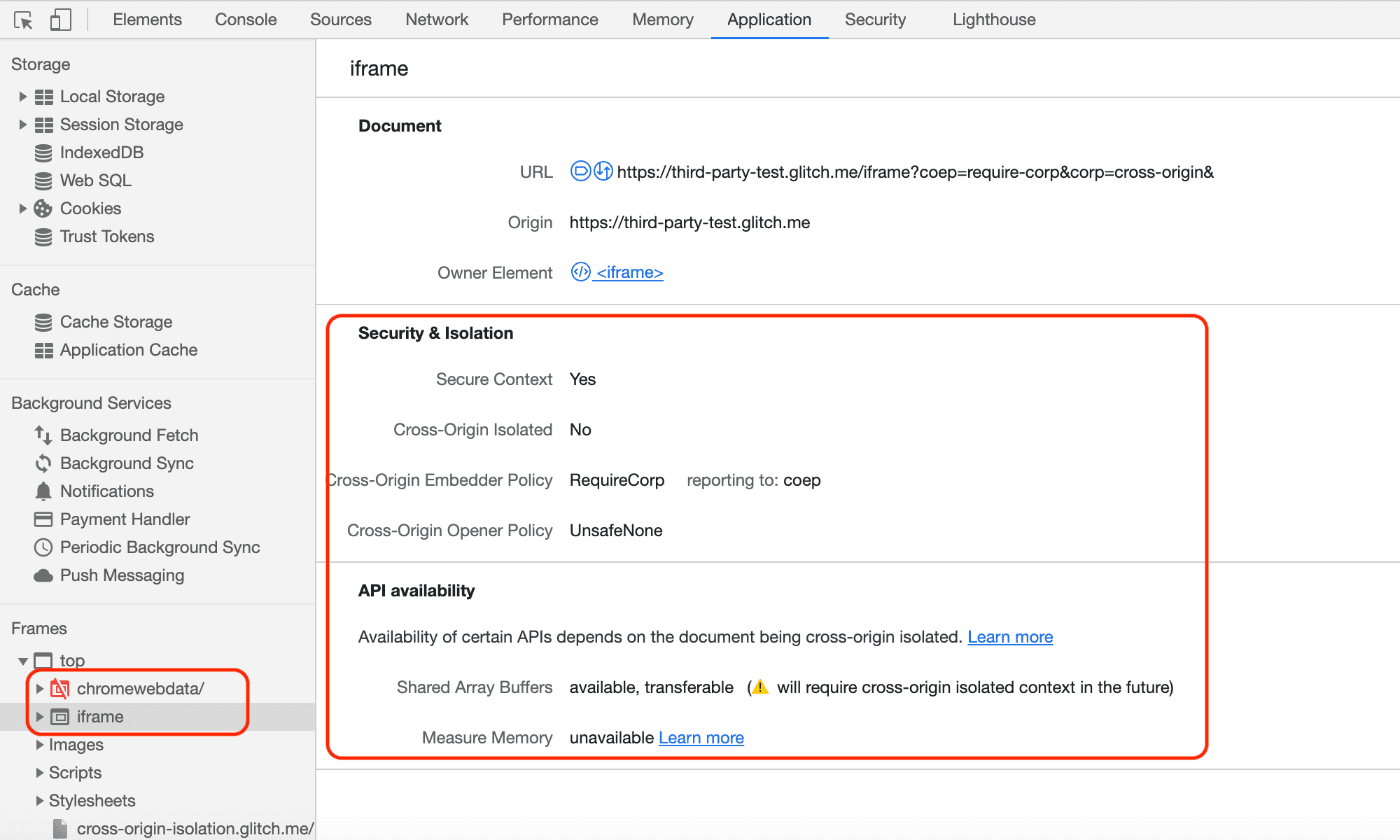 Chrome 開發人員工具 iframe 檢查器。
