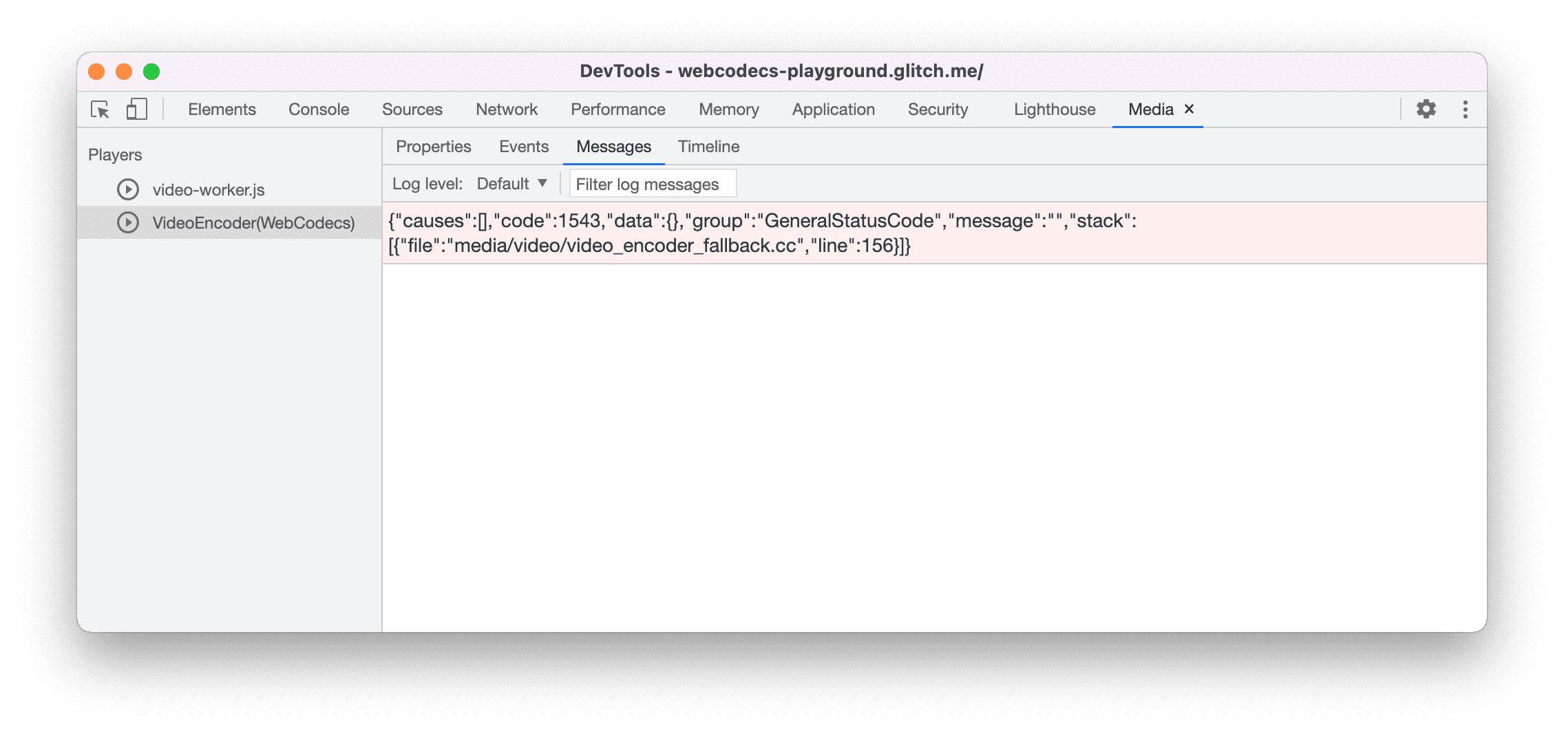 Capture d'écran du panneau "Media" (Multimédia) dans Chrome DevTools