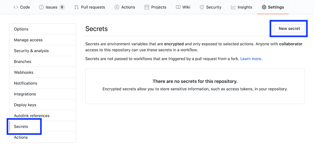 Скриншот вкладки «Настройки» GitHub