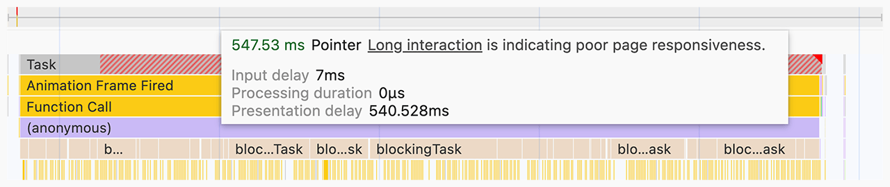 Chrome Geliştirici Araçları'nın performans panelinde görselleştirilen oluşturma işlemi. Oluşturma işlemi, bir sonraki kareyi boyamak için etkinlik geri çağırma işleminden sonra gerçekleşir.