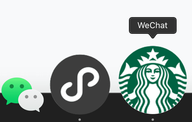 סמל המיני אפליקציה של Starbucks ב-Dock של macOS עם כותרת של WeChat.