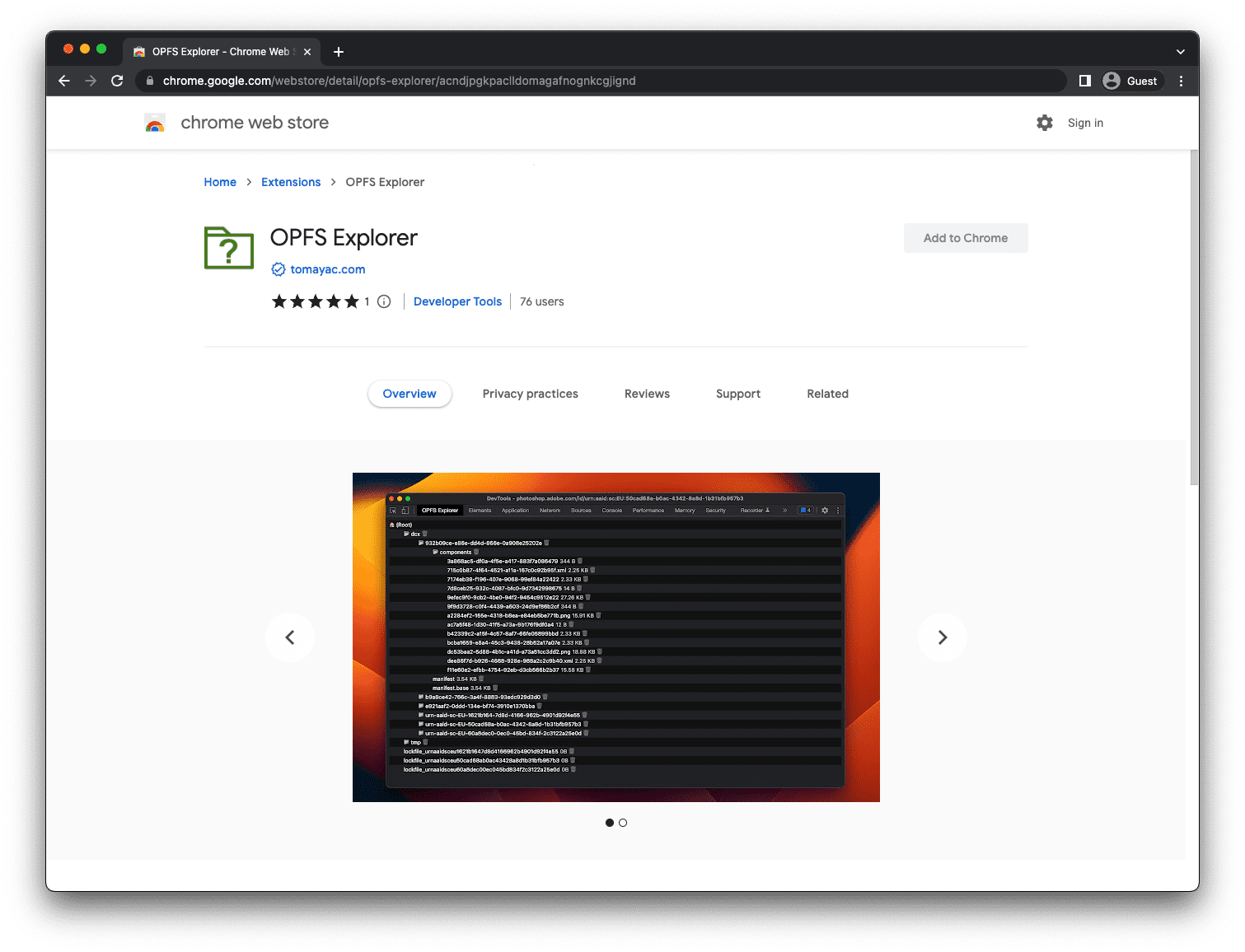 ক্রোম ওয়েব স্টোরে উপলব্ধ OPFS Explorer Chrome DevTools এক্সটেনশন।