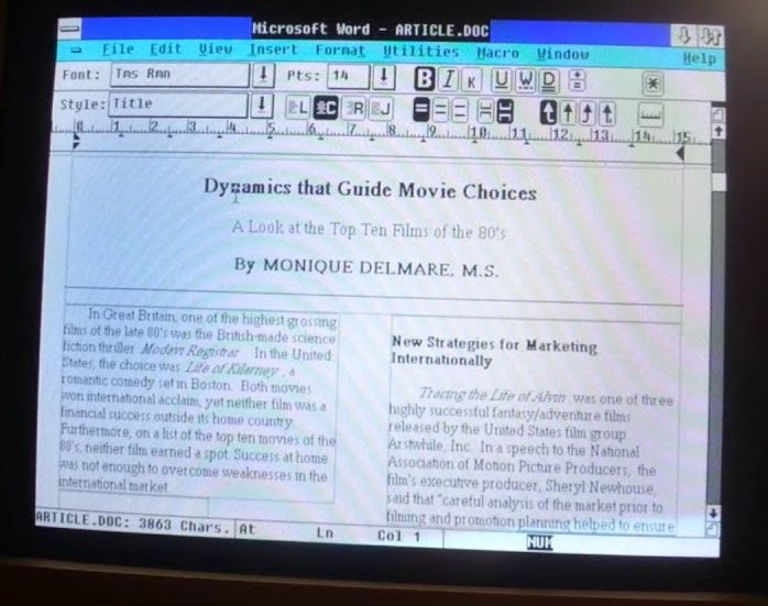 螢幕顯示 Windows 3.1 版的 Microsoft Word。