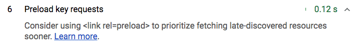Es la auditoría de Lighthouse sobre la precarga de solicitudes de claves.