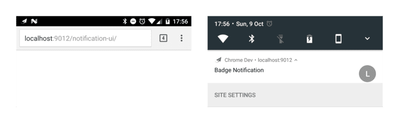Android'de Chrome'da rozet içeren bildirim.