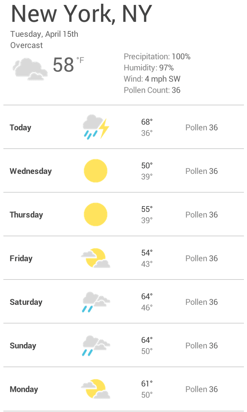 Una app de clima en un ancho para dispositivos móviles