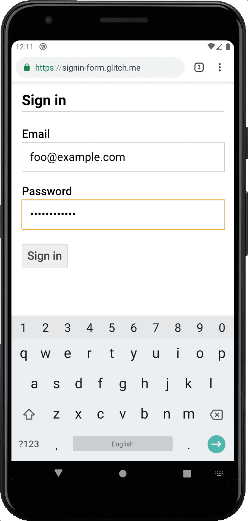 Android-এ Chrome-এ স্টাইল করা ফর্ম।