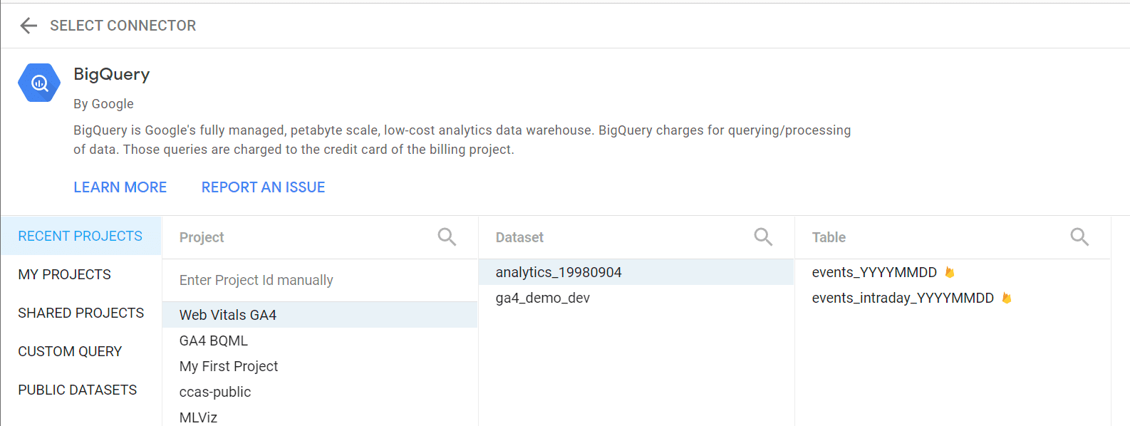 Looker Studio'da BigQuery yerel bağlayıcısını kullanma