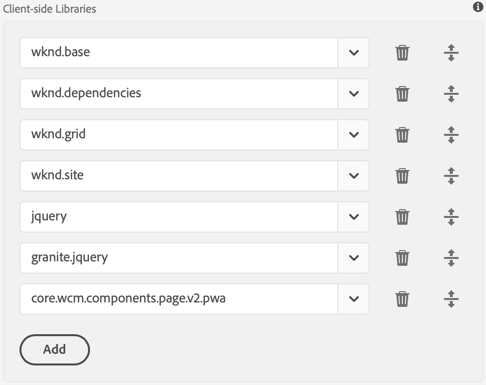 Caixa de diálogo "Bibliotecas do lado do cliente".