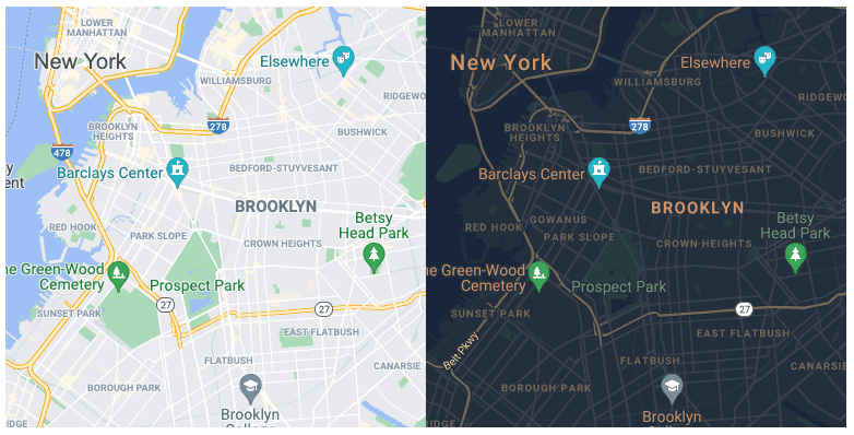دو نقشه از برولین، یکی با استفاده از رنگ‌های روشن و دیگری با استفاده از رنگ‌های تیره.