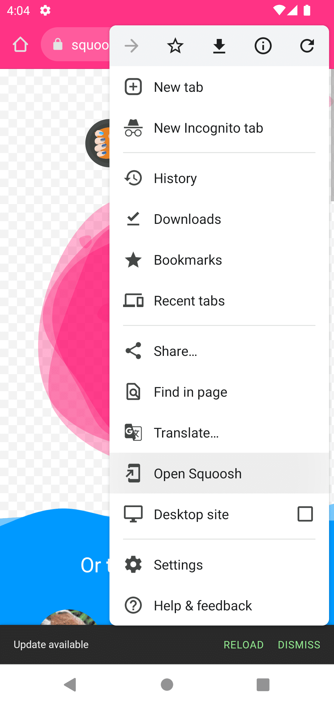 Chrome در Android مورد منو را برای باز کردن پیمایش جدید در پنجره PWA نشان میدهد.