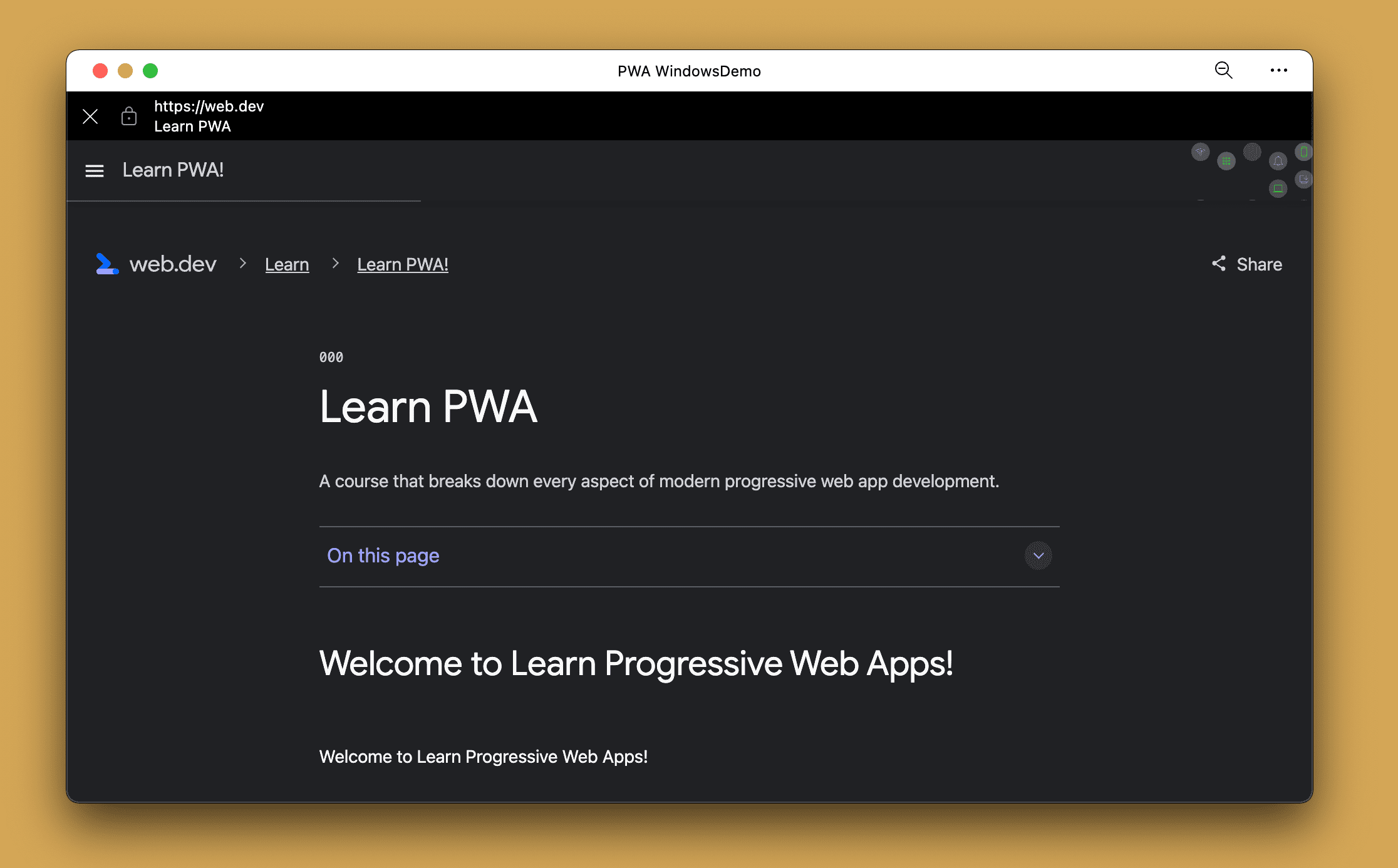 เบราว์เซอร์ในแอปใน PWA บนเดสก์ท็อปเมื่อท่องเว็บ URL ที่อยู่นอกขอบเขต
